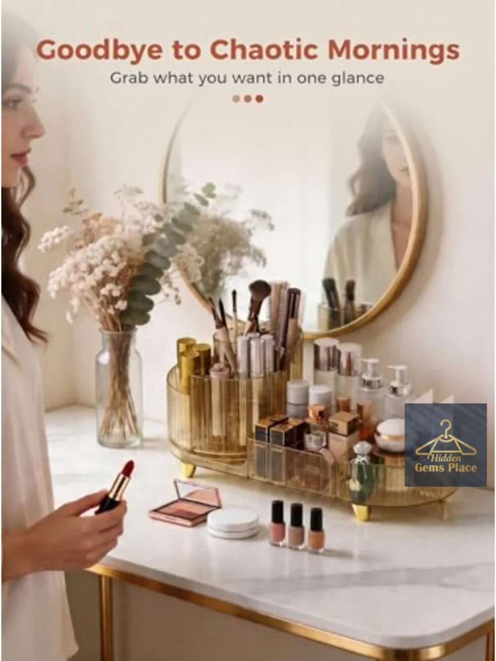 Rotating Makeup Organizer Acrylic Cosmetic Display Case Large Beauty Brush